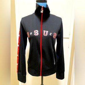 GSUS Sindustries Medium Vintage Track Jacket Full Zip pockets Black Red White